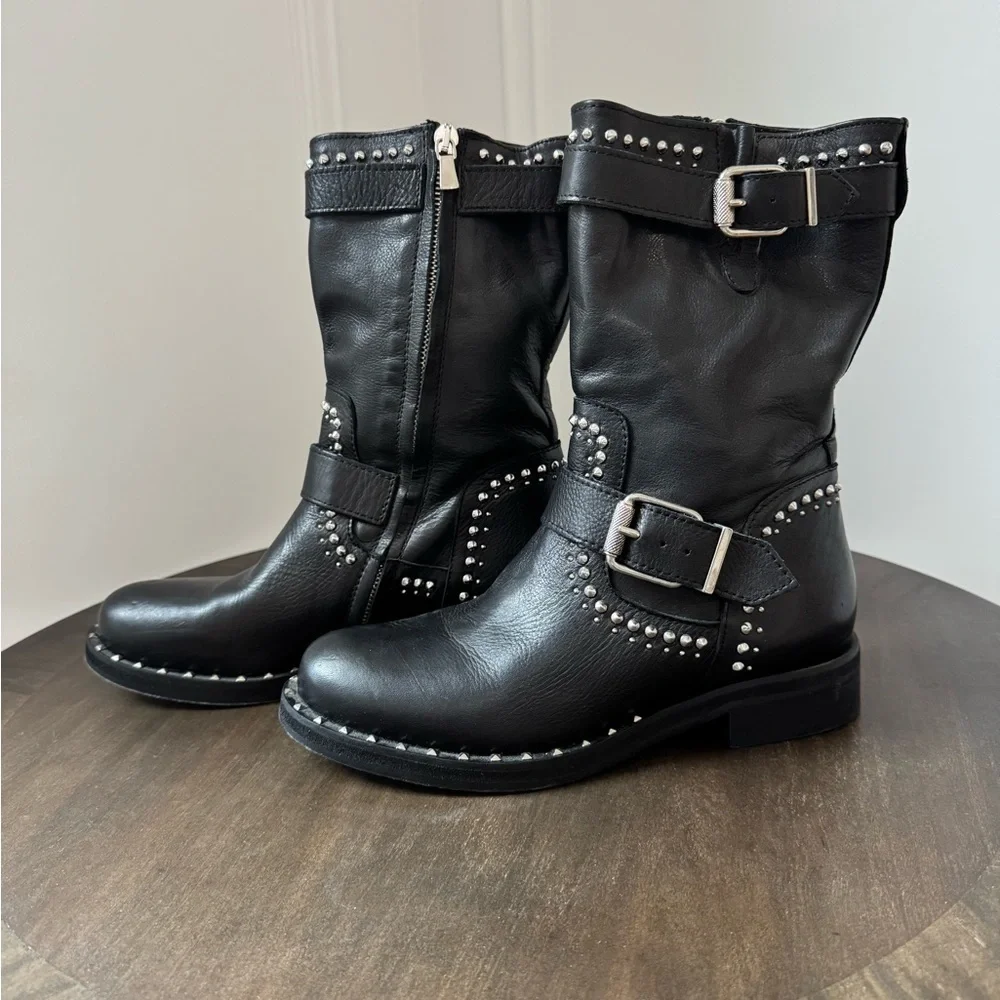 Charles David Whistler Black Leather Studded Moto Boots - Size 6 - EUC - Picture 6 of 10